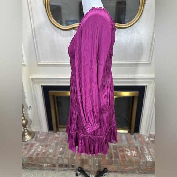 Anthropologie Maeve Tasha Smocked Magenta Mini Dress Small Long Sleeve NWT - Picture 4 of 11